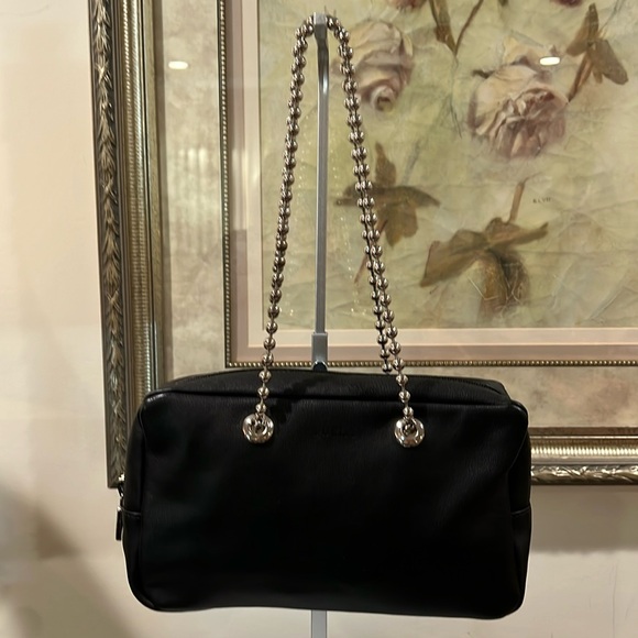 Furla Black Leather Shoulder Bag with Silver Chain Strap EUC - Picture 1 of 17